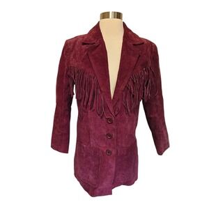 Vintage Womens Purple Suede Leather Jacket With Fringe‎ Size Small Western